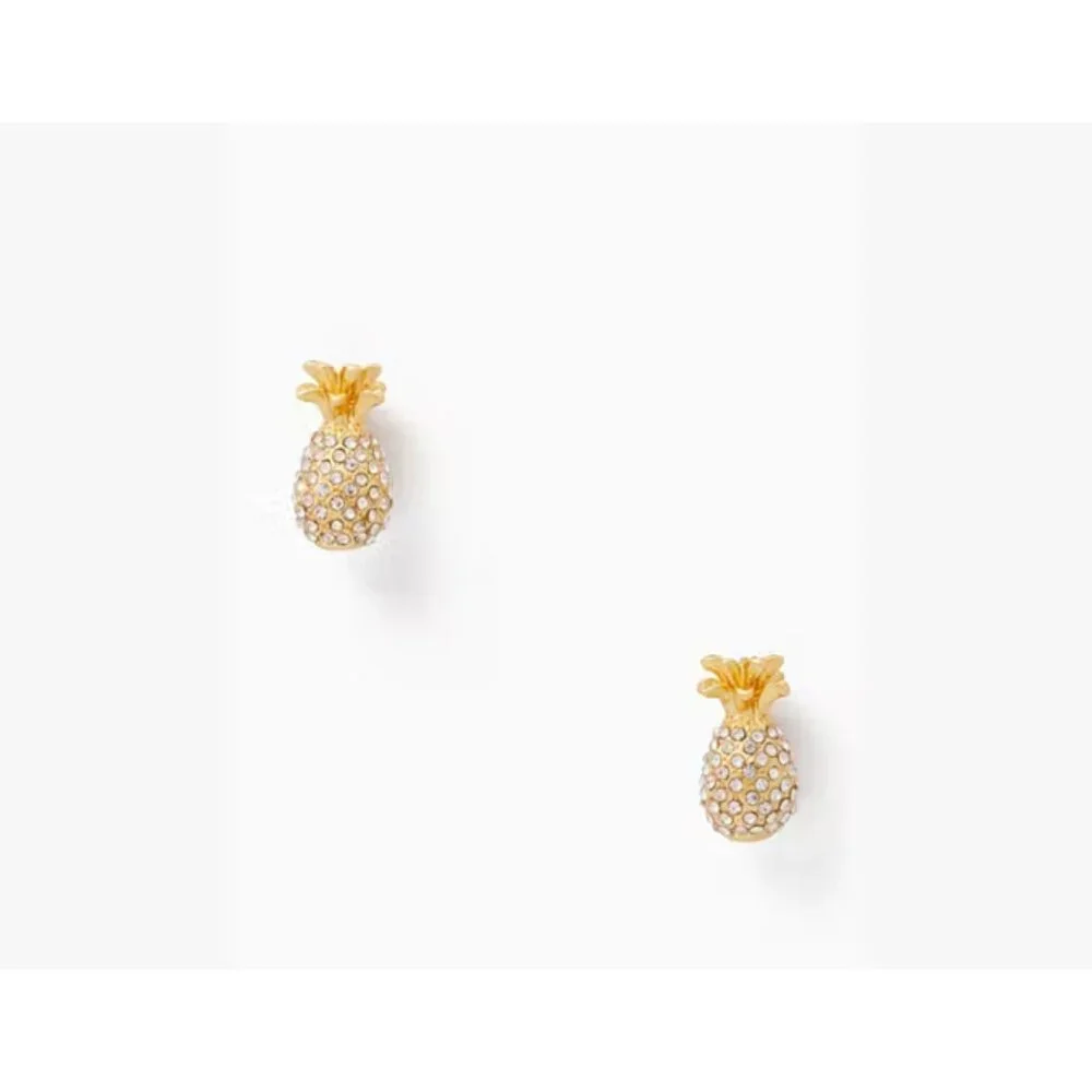 NEW Kate Spade By The Pool Gold Plated Pave Pineapple Necklace & Earrings Set - Picture 3 of 7